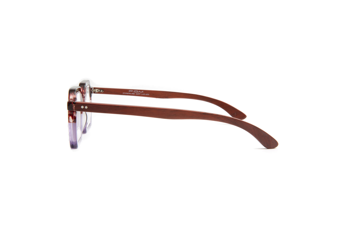 Tokyo square designer reading glasses with havana and transparent lilac acetate and cherry wood temples by Eyejets
