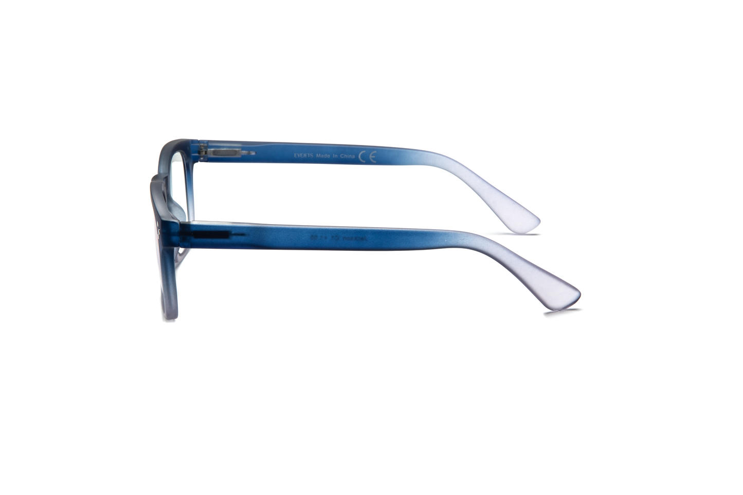 Men’s square reading and blue light glasses with a pantos-shaped nose bridge in a gradient blue finish, fading from dark at the top to lighter at the bottom, displayed on a white background. The smooth rubberized matte texture and clean lines give the frame a modern, masculine, and sophisticated look.