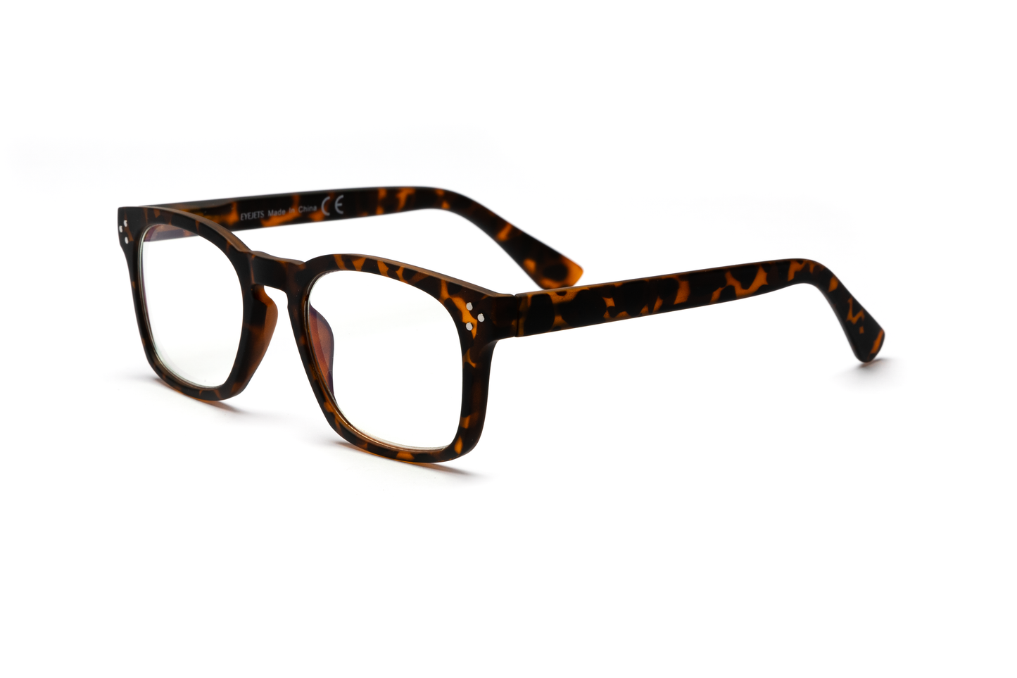 Men’s square reading and blue light glasses with a pantos-shaped nose bridge in a matte tortoise finish displayed on a white background. The smooth rubberized matte texture and clean lines give the frame a modern, masculine, and sophisticated look.