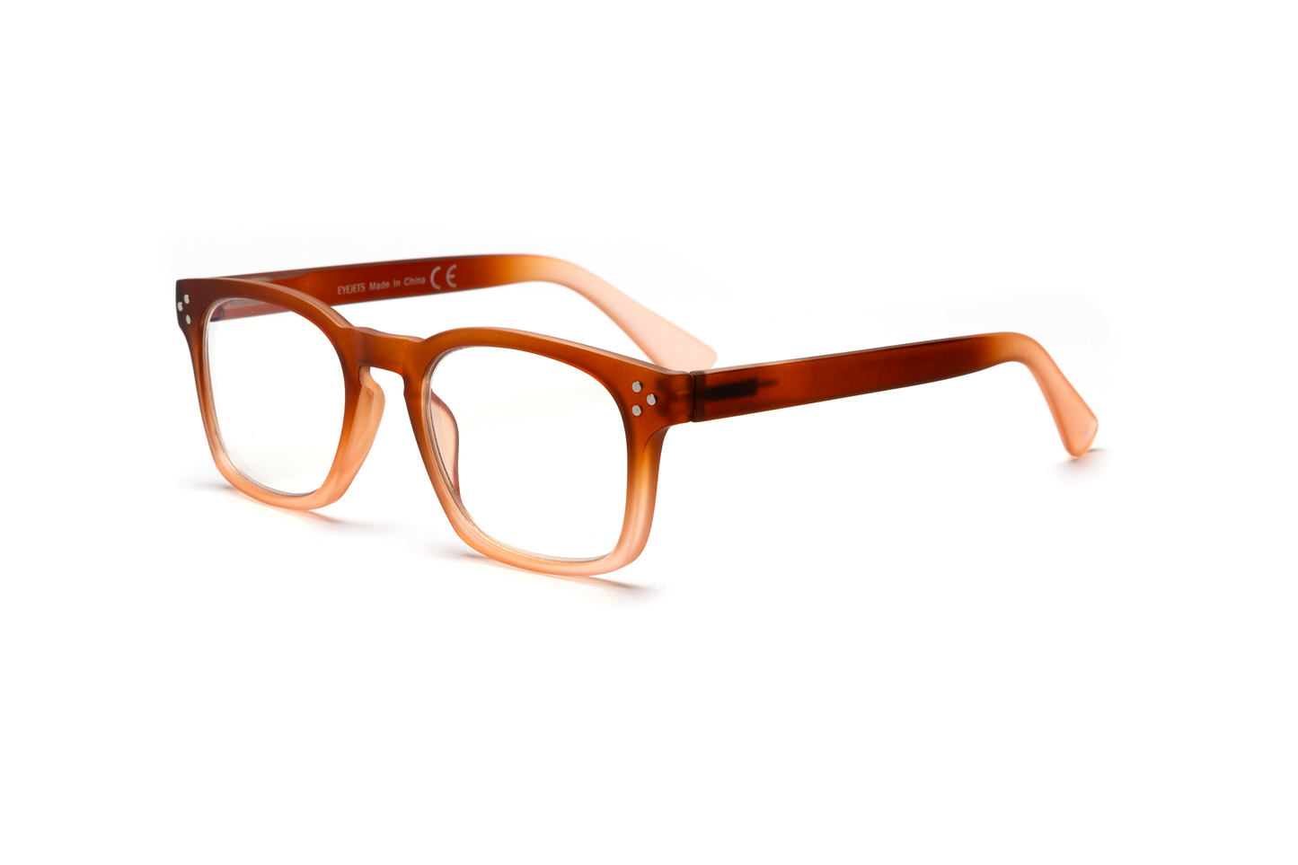 Men’s square reading and blue light glasses with a pantos-shaped nose bridge in a matte gradient apricot finish, displayed on a white background. The smooth rubberized texture and clean lines give the frame a modern, masculine, and stylish look.