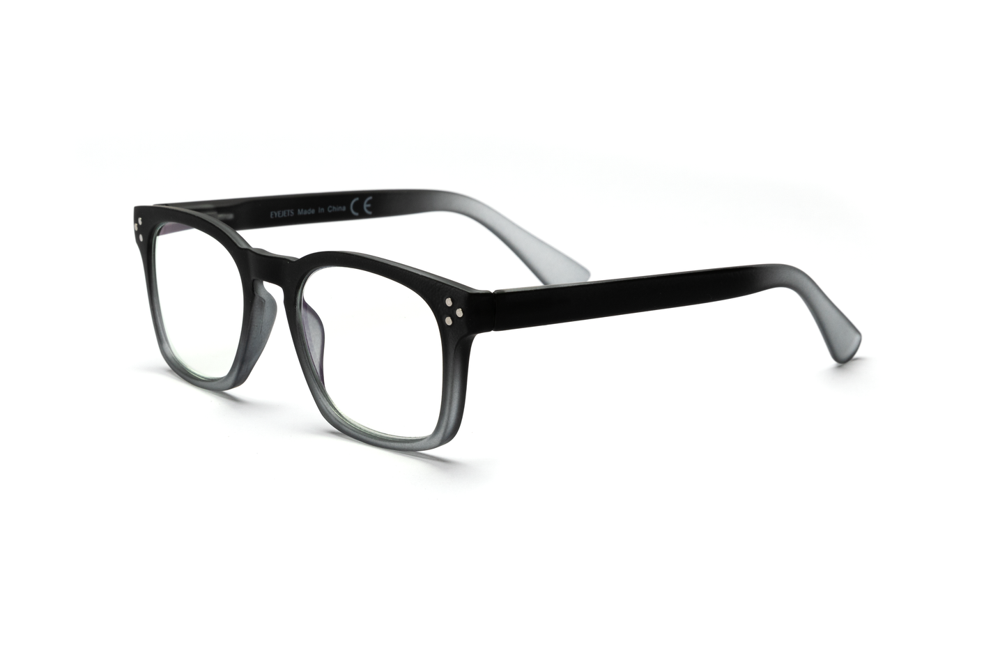 Men’s square reading and blue light glasses with a pantos-shaped nose bridge in a gradient black-to-matte-gray finish, displayed on a white background. The smooth rubberized texture and clean lines give the frame a modern, masculine, and sophisticated look.