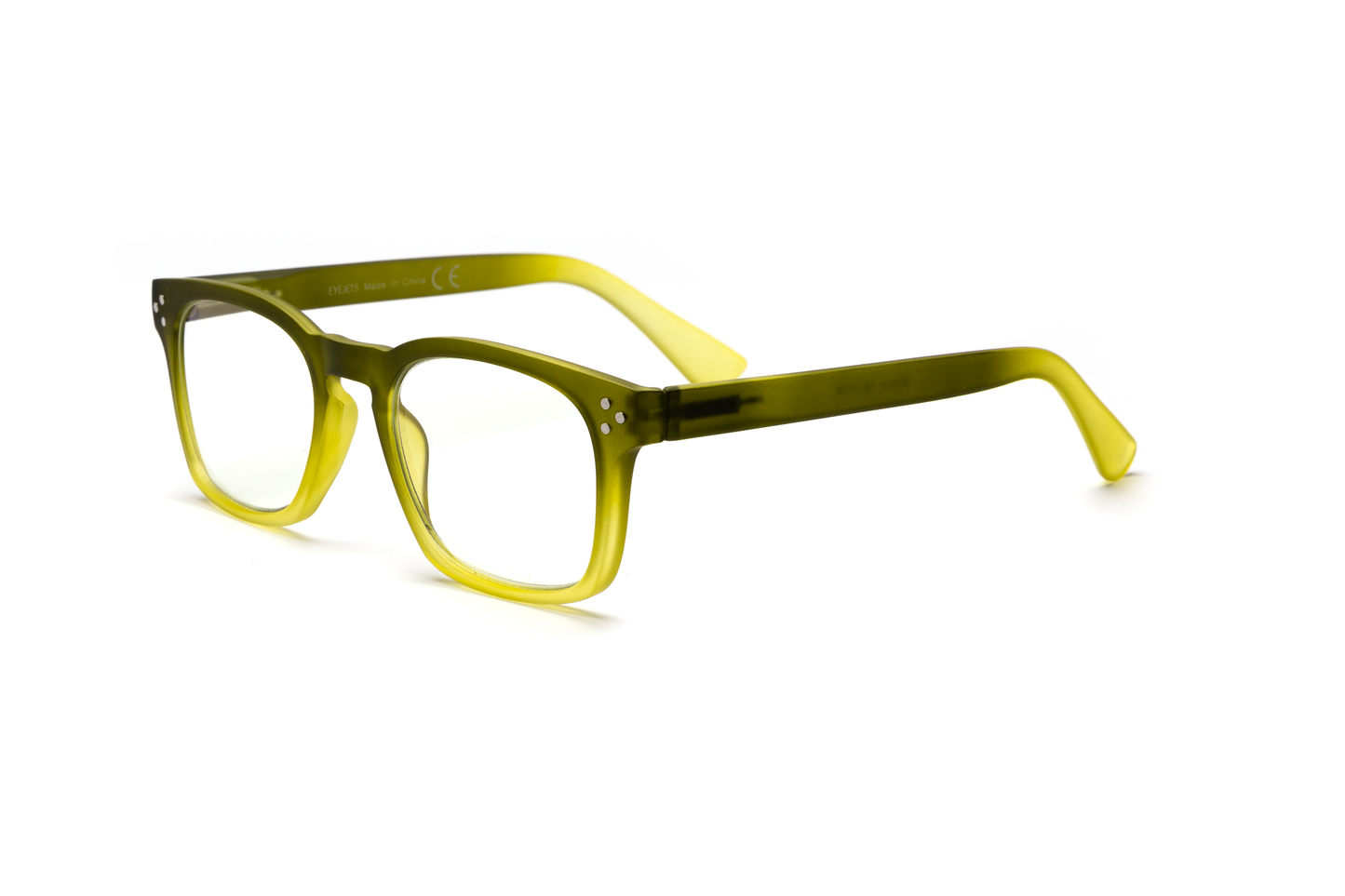 Men’s square reading and blue light glasses with a pantos-shaped nose bridge in a gradient green finish, displayed on a white background. The smooth rubberized matte texture and clean lines give the frame a modern, masculine, and stylish look.