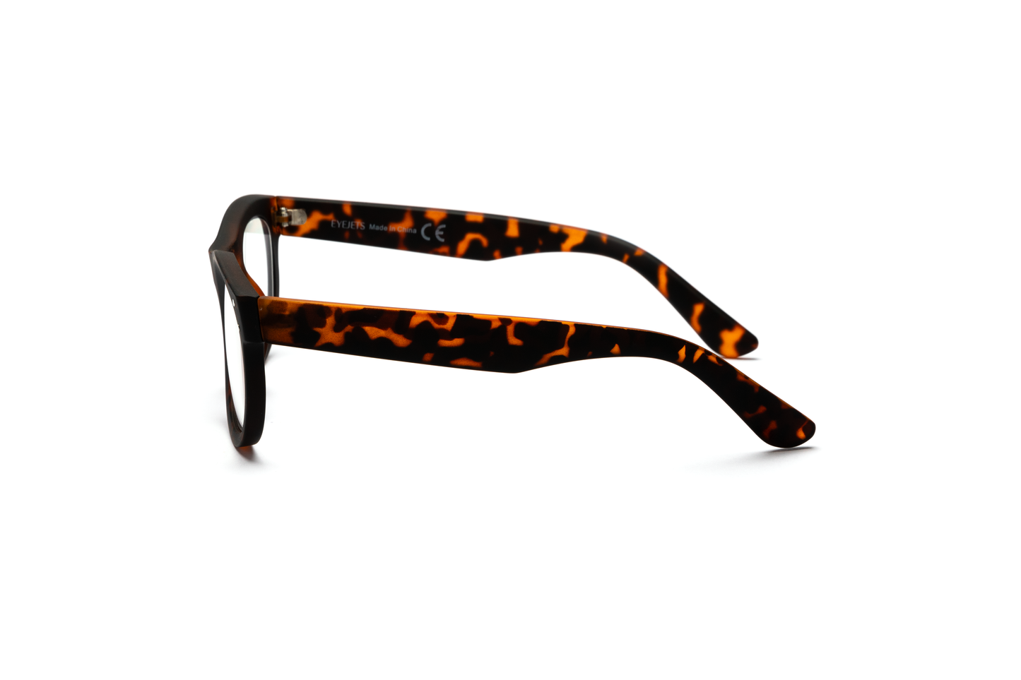 Matte tortoise wayfarer reading and blue light glasses displayed on a white background, showcasing the classic shape and rubberized texture for a modern, masculine look.