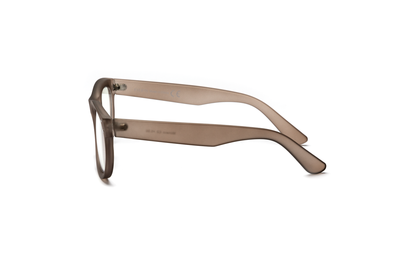 Men’s wayfarer reading and blue light glasses in a muted brown nude finish, displayed on a white background. The classic wayfarer shape with a matte rubberized texture gives a sleek, masculine, and modern look.