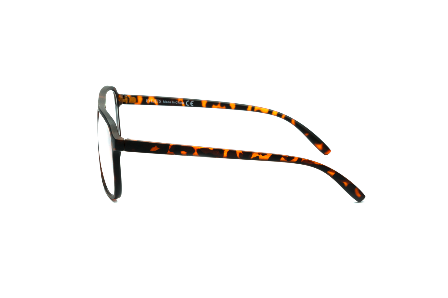 Men’s square aviator reading and blue light glasses in a matte tortoise finish, displayed on a white background. The smooth rubberized texture and structured shape give the frame a bold, modern, and masculine look.