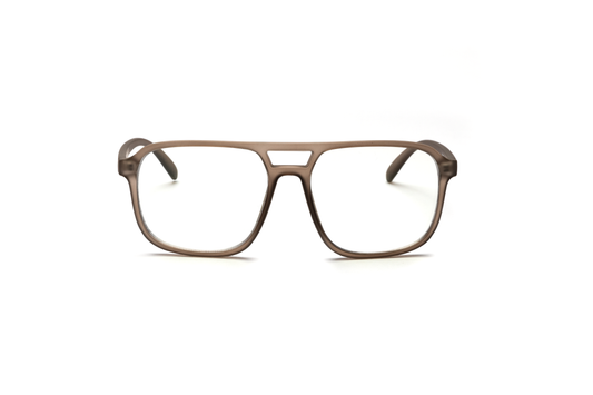 Men’s square aviator reading and blue light glasses in a matte brown finish, displayed on a white background. The smooth rubberized texture and structured shape give the frame a bold, modern, and masculine look.