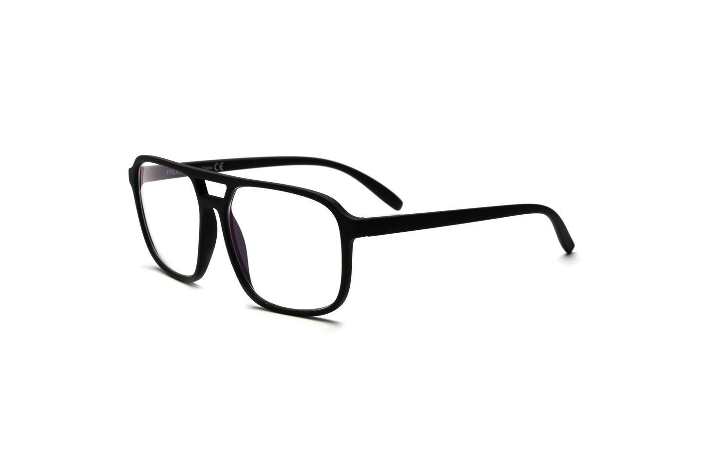 Men’s square aviator reading and computer glasses in a matte black finish, shown on a white background. The rubberized texture and strong lines give the frame a sleek, masculine look that’s perfect for screen time or daily wear.