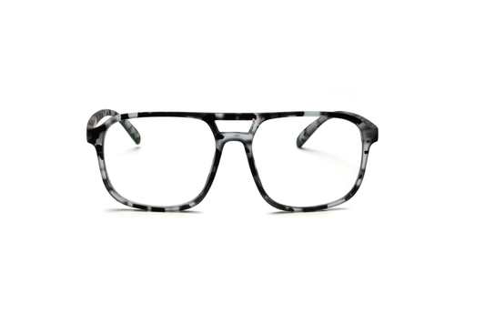 Men’s square aviator reading and computer glasses in a matte gray tortoise finish, displayed on a white background. The mix of gray and tortoise tones with a rubberized matte texture gives the frame a refined, masculine, and contemporary look.