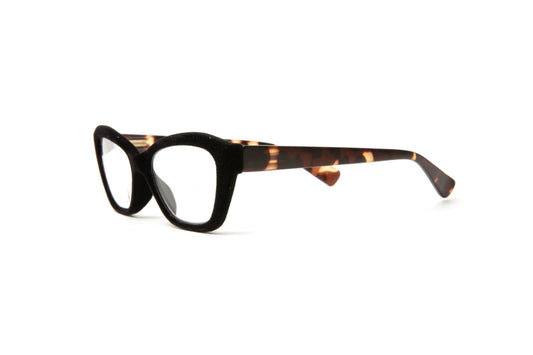 black velvet cateye reading glasses for women with matte tortoise temples