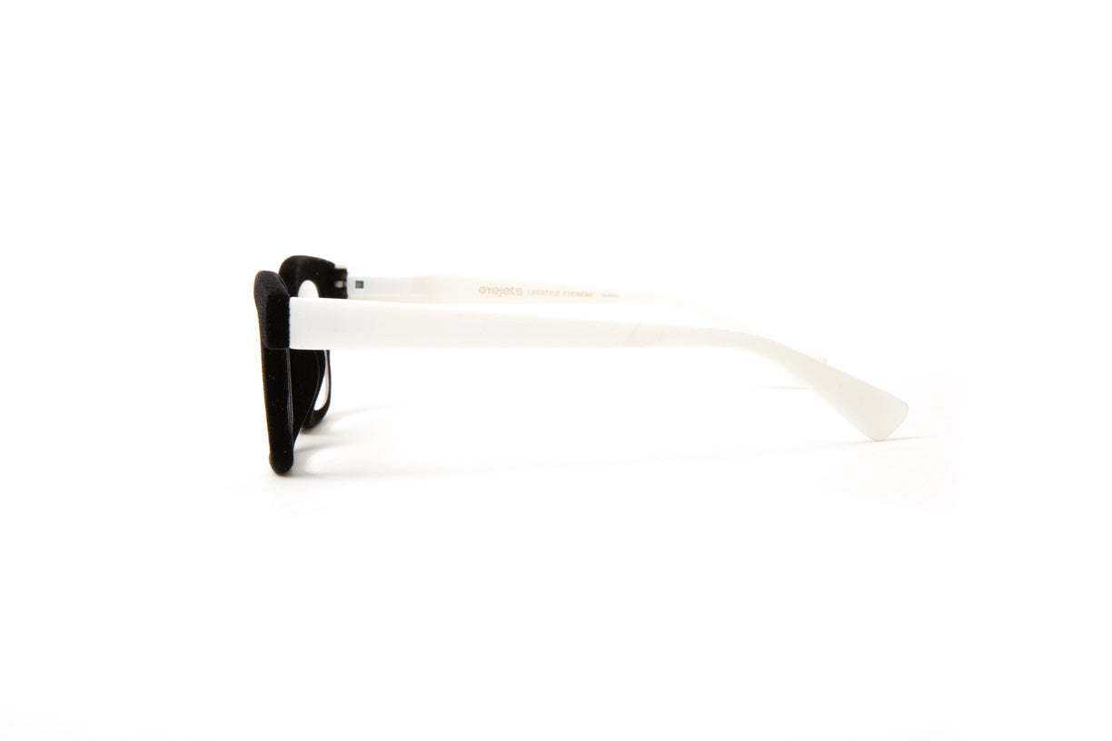 black velvet designer reading glasses for women with matte white temples