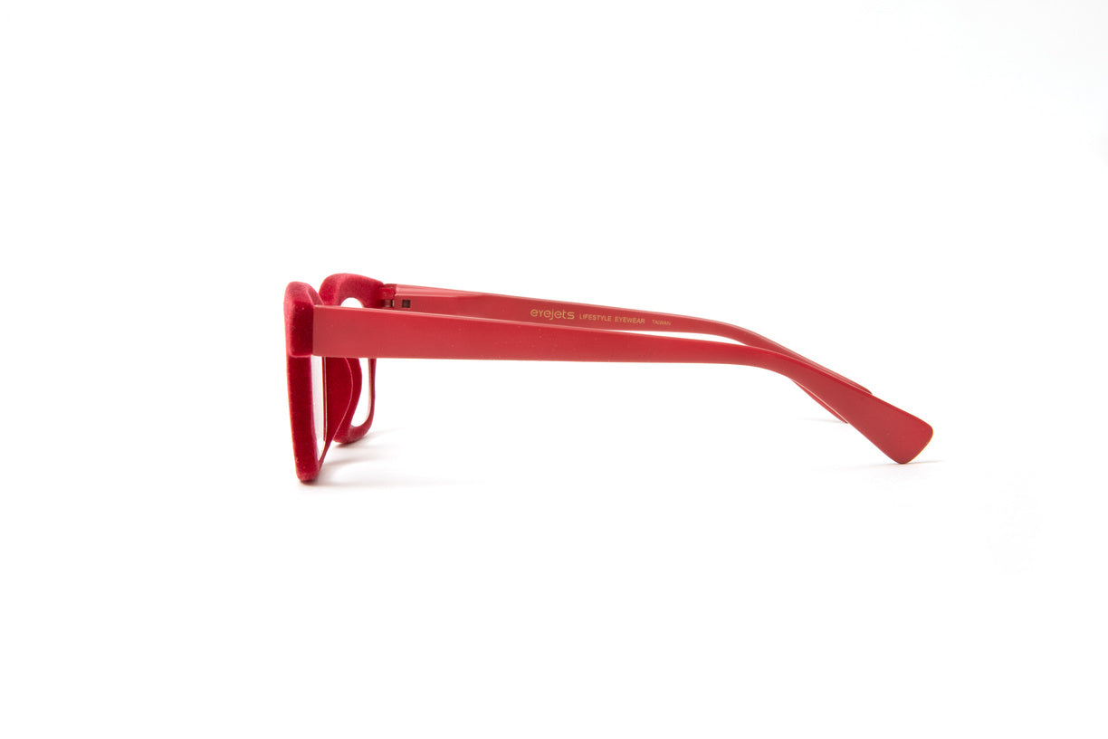 red flocked velvet reading glasses for women by Eyejets