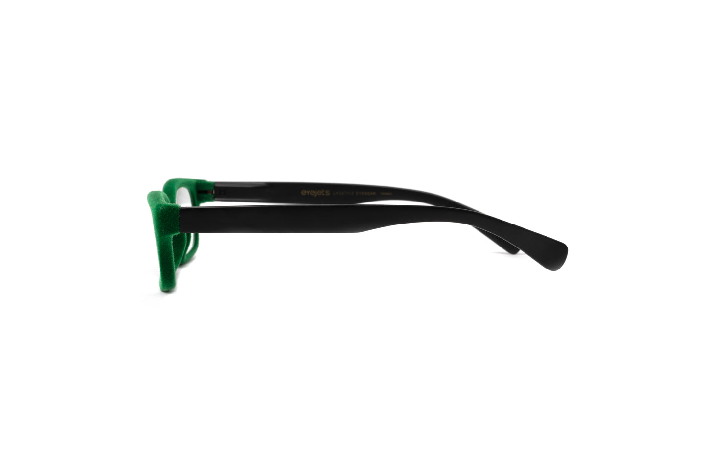 Green velvet rimmed reading glasses with matte black temples by Eyejets