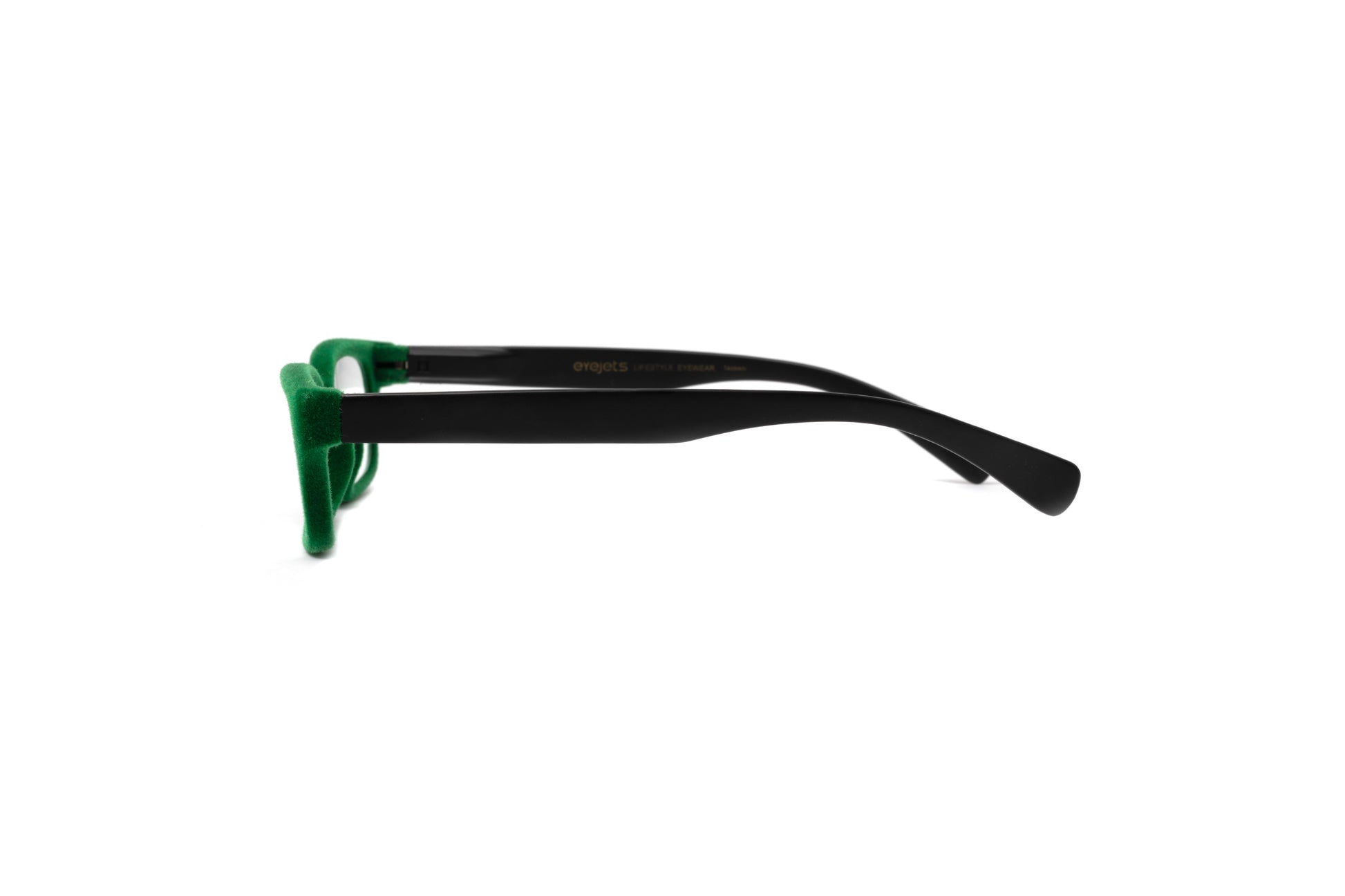 Green velvet rimmed reading glasses with matte black temples by Eyejets