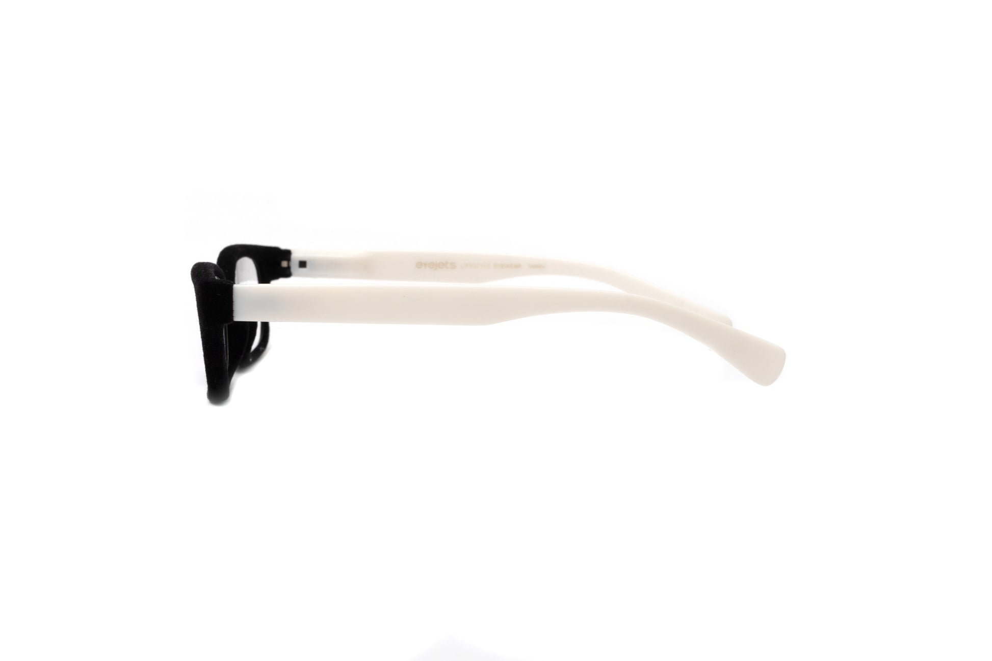 Black velvet rimmed reading glasses with matte white temples for women by Eyejets