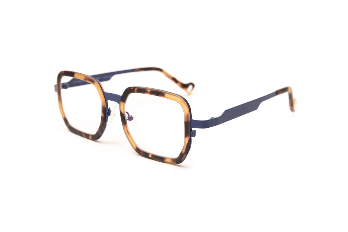 Matte tortoise and blue square unisex blue light blocking reading glasses and prescription eyeglasses