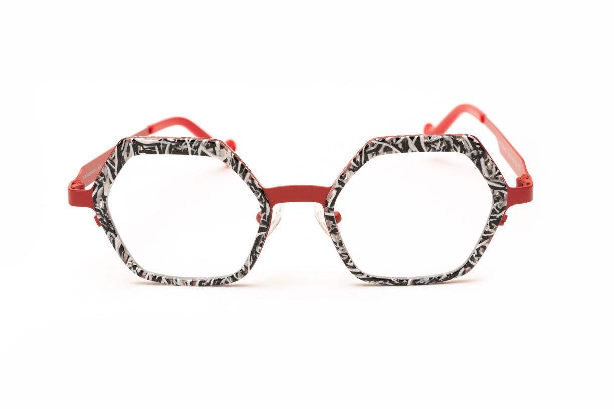 Hexagon red black and white shaped blue light blocking glasses, reading glasses