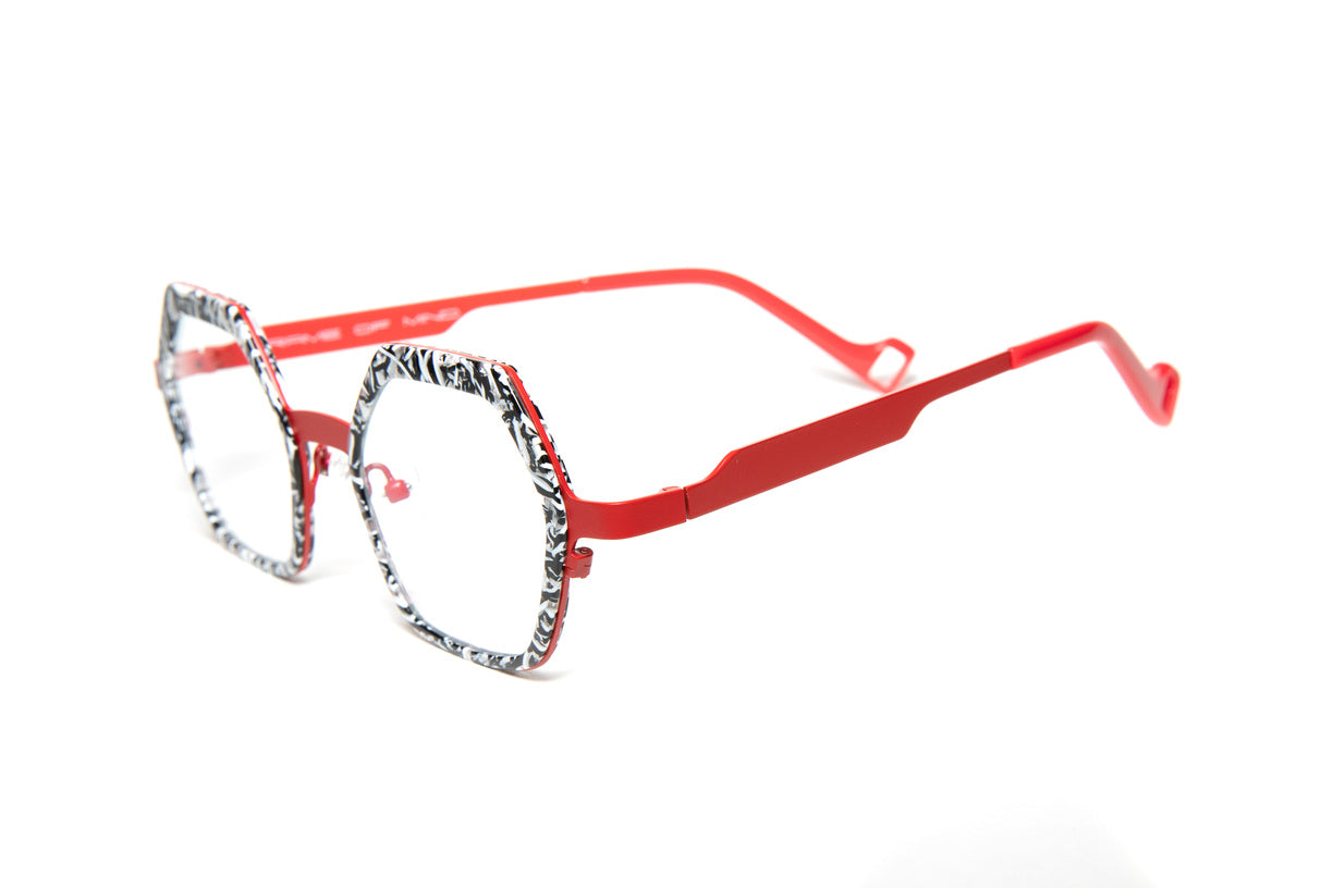 Hexagon red black and white shaped blue light blocking glasses, reading glasses