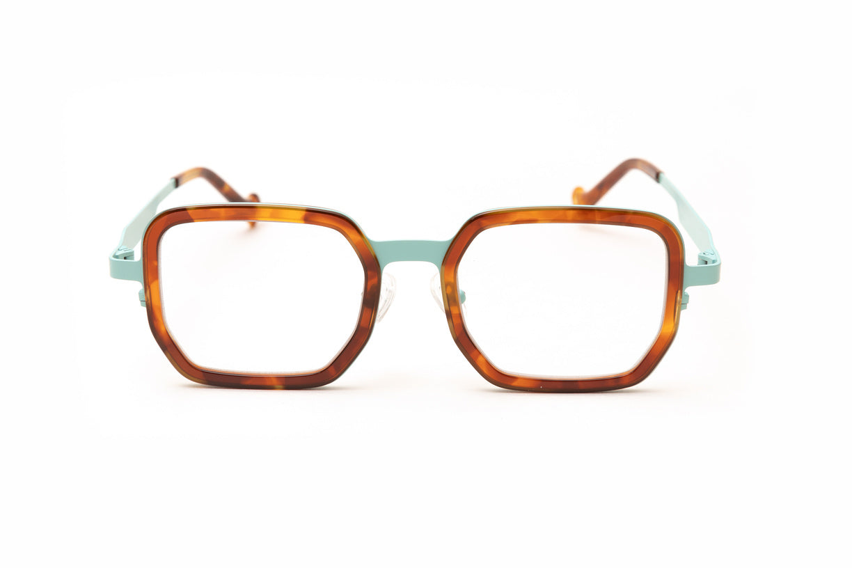 Tortoise and aqua blue square metal blue light blocking reading glasses and prescription glasses for men and women