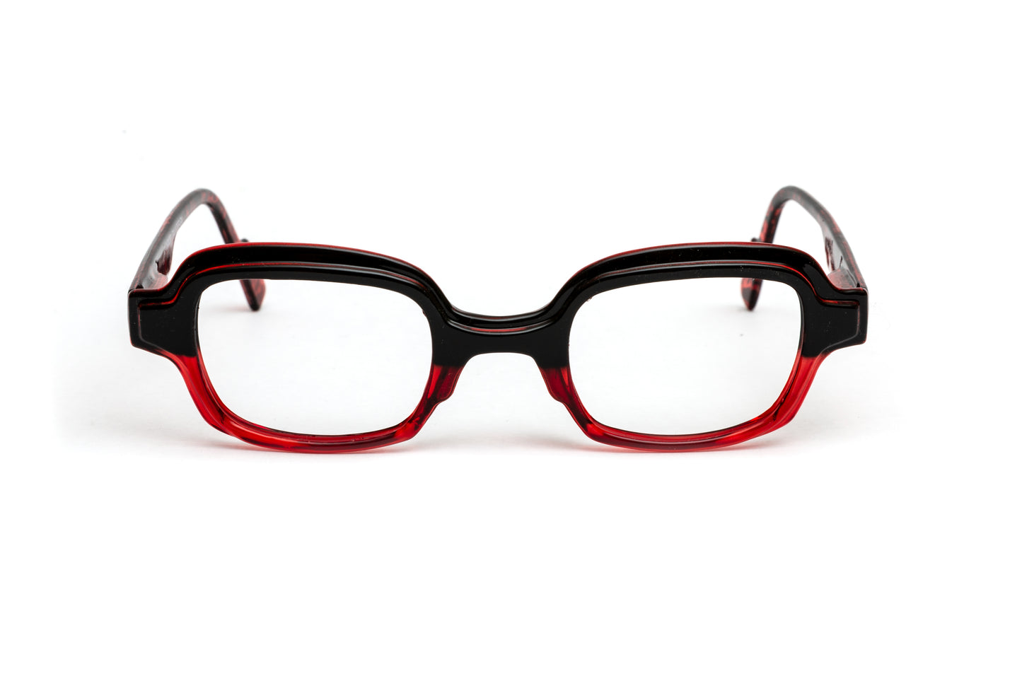 Square funky unisex reading glasses in striking red with stylish animal print details. These designer reading glasses feature a contemporary frame, blending bold colors and trendy patterns, perfect for fashion-forward individuals seeking a unique accessory for reading and everyday wear