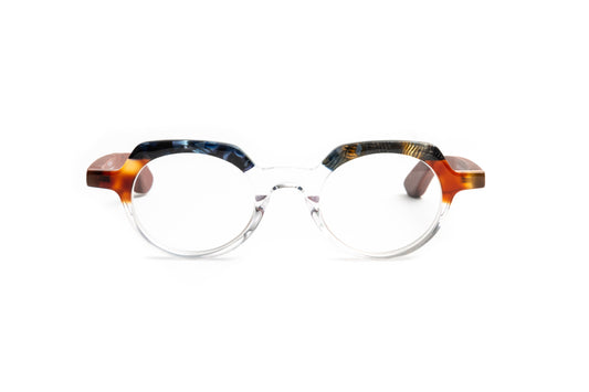 St Barths multi colored reading glasses made with black, tortoise and clear acetate and cherry wood temples for men and women