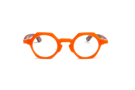 Round orange pantos reading glasses with cherry wood temples for men and women, designer luxury readers, chic reading glasses