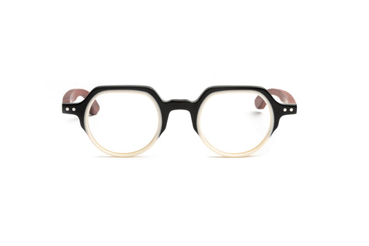 St Tropez unisex round readers with black and ivory acetate and cherry wood temples by Eyejets