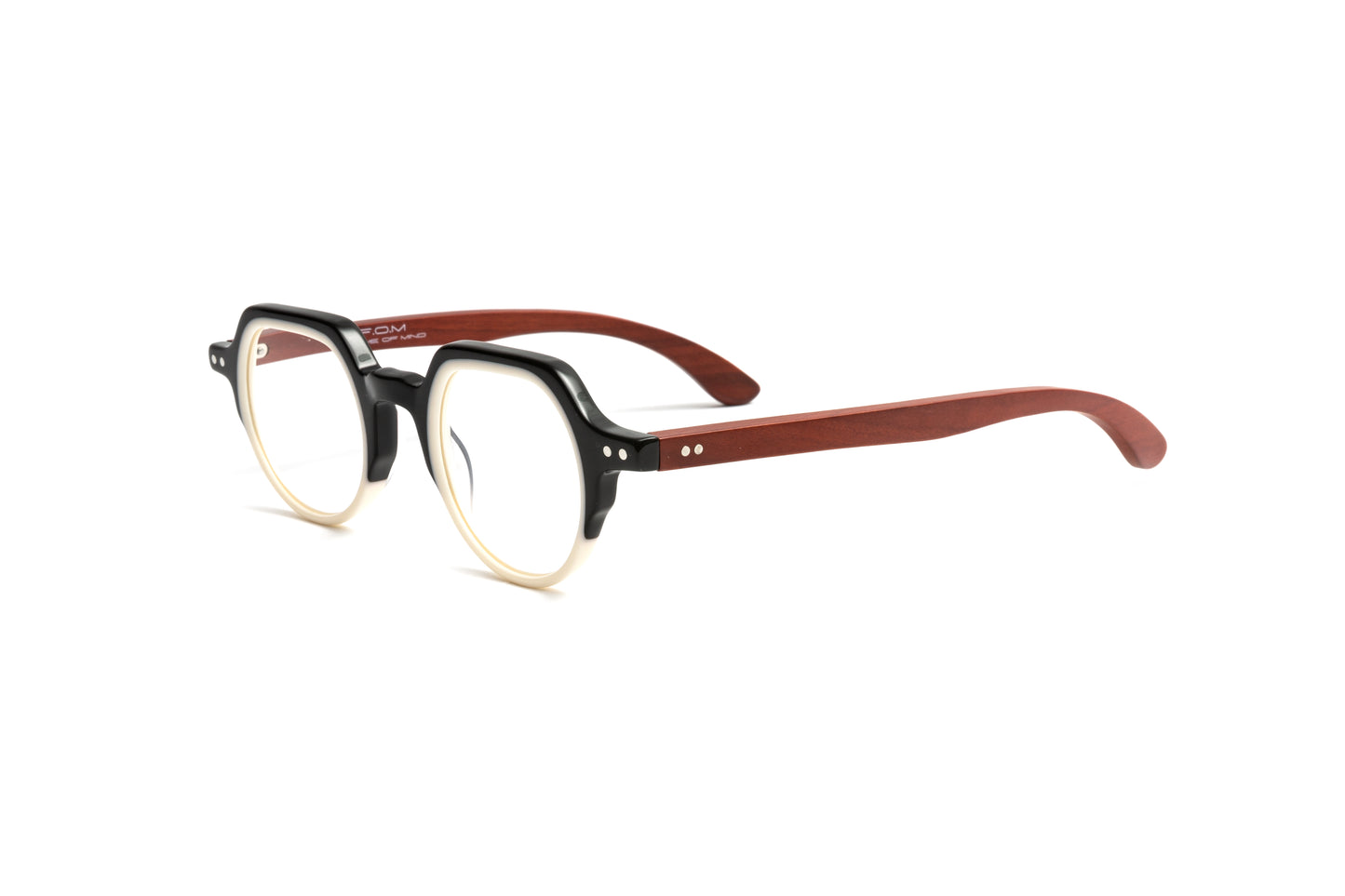 St Tropez unisex round readers with black and ivory acetate and cherry wood temples by Eyejets