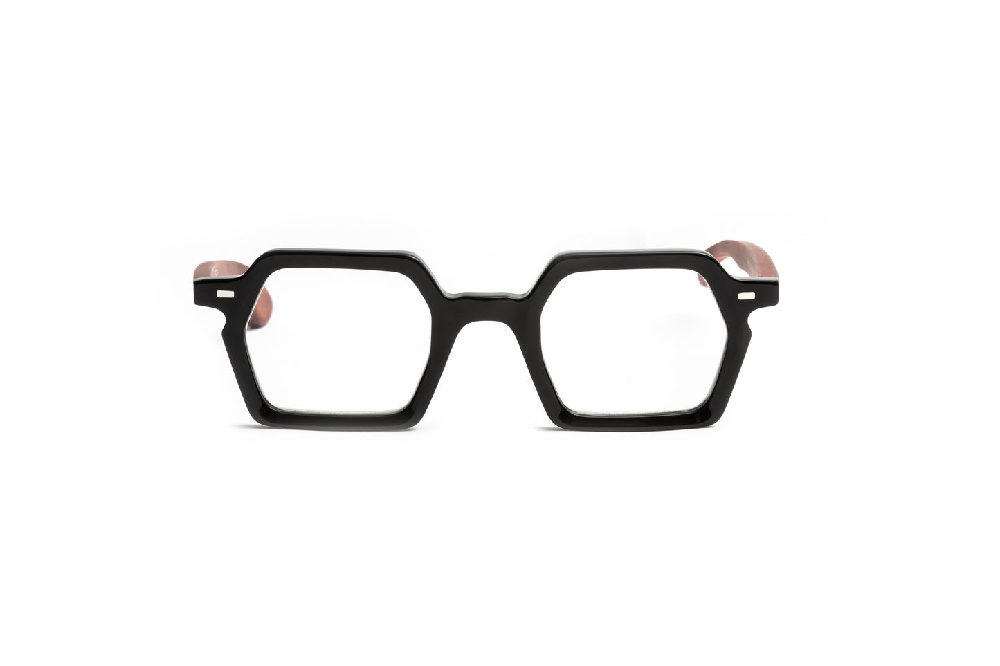 Black acetate square reading glasses with cherry wood temples for men and women by Eyejets