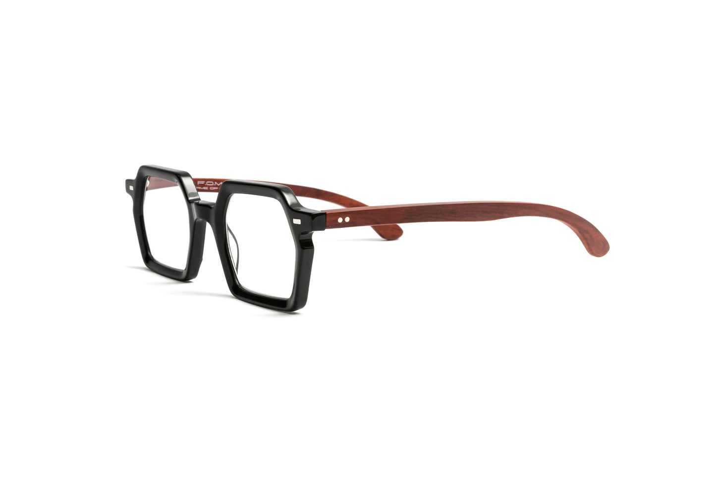 Black acetate square reading glasses with cherry wood temples for men and women by Eyejets