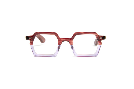 Tokyo square designer reading glasses with havana and transparent lilac acetate and cherry wood temples by Eyejets