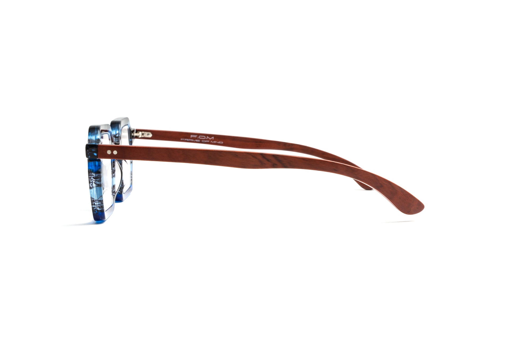 Tokyo square blue and black striped reading glasses with cherry wood temples for men and women by Eyejets