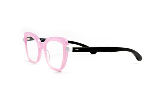 Pink cateye reading glasses for women with black wood temples, luxury reading glasses, chic readers 