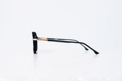 Side view of black velvet aviator glasses with matte black temples, displayed on a white background. The soft velvet texture gives a luxurious finish, available as reading glasses or blue light blocking glasses.