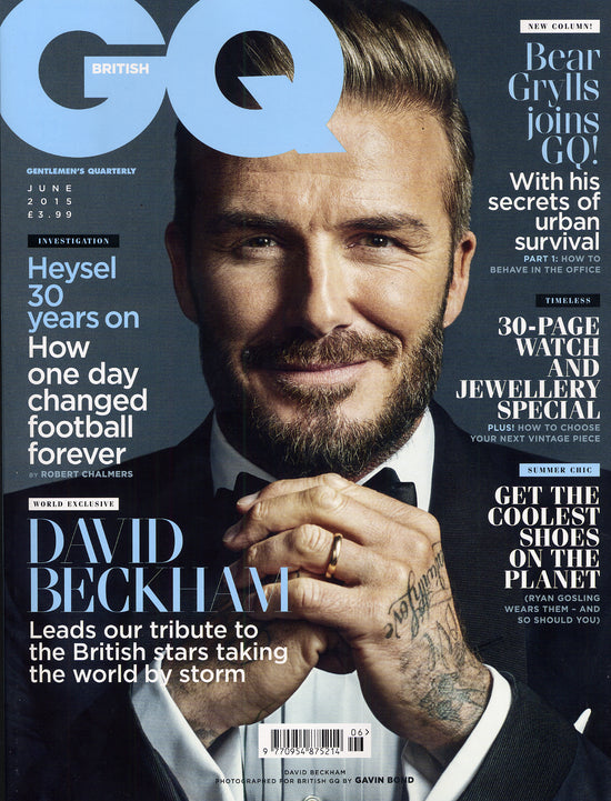 British GQ magazine with David Beckham featuring Eyejets Men's Designer Reading Glasses