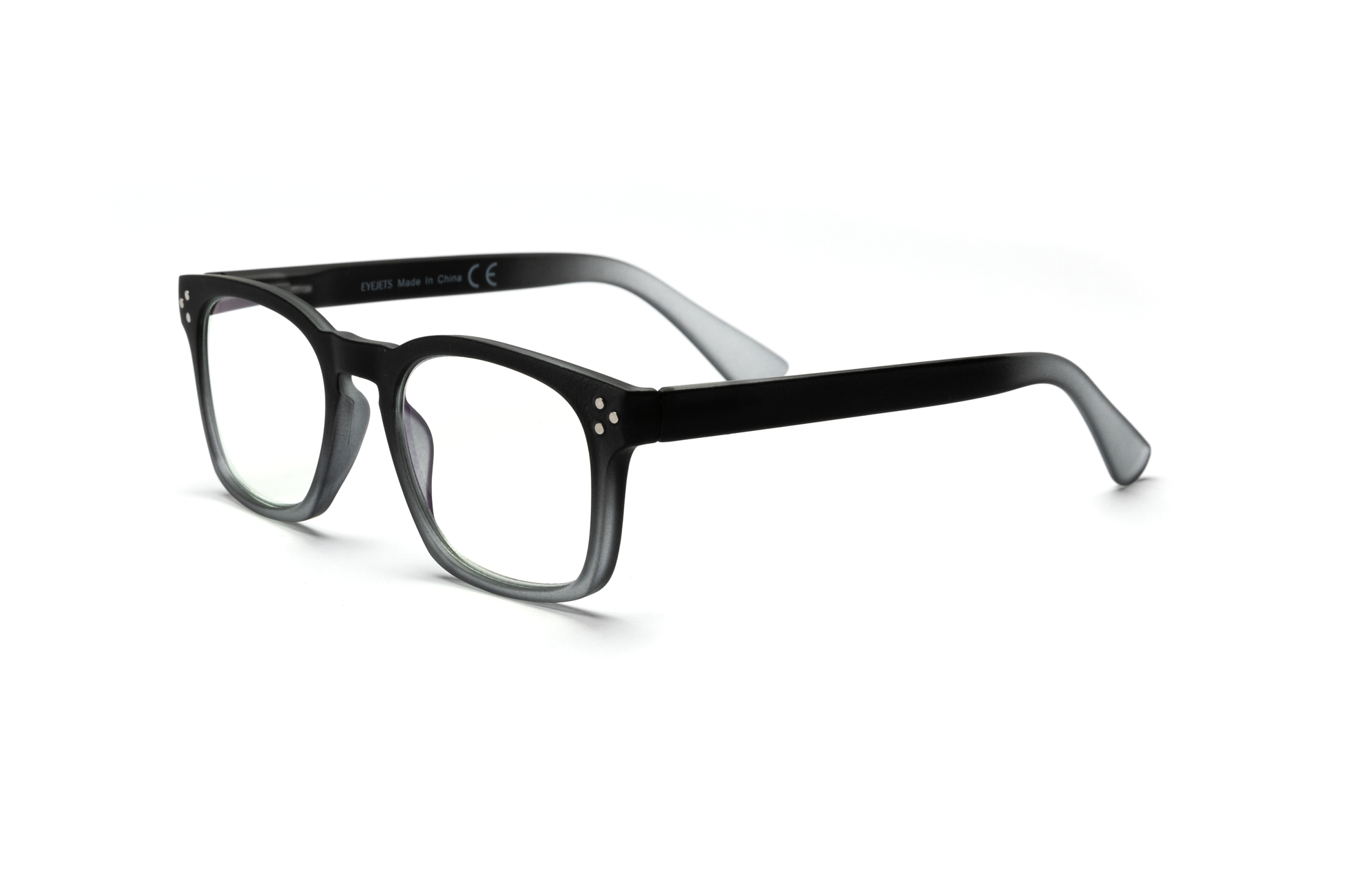Men’s square reading and blue light glasses with a pantos-shaped nose bridge in a gradient black-to-matte-gray finish, displayed on a white background. The smooth rubberized texture and clean lines give the frame a modern, masculine, and sophisticated look.