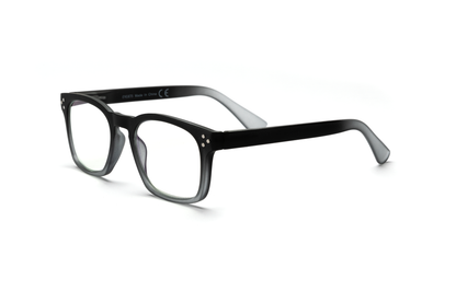 Men’s square reading and blue light glasses with a pantos-shaped nose bridge in a gradient black-to-matte-gray finish, displayed on a white background. The smooth rubberized texture and clean lines give the frame a modern, masculine, and sophisticated look.