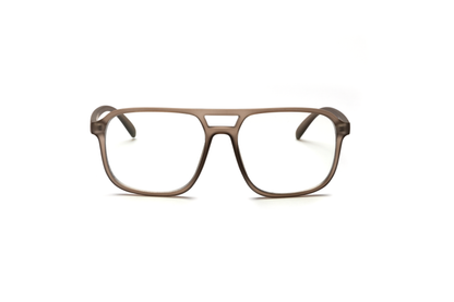 Men’s square aviator reading and blue light glasses in a matte brown finish, displayed on a white background. The smooth rubberized texture and structured shape give the frame a bold, modern, and masculine look.