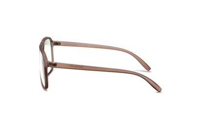 Men’s square aviator reading and blue light glasses in a matte brown finish, displayed on a white background. The smooth rubberized texture and structured shape give the frame a bold, modern, and masculine look.