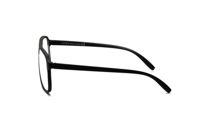 Men’s square aviator reading and computer glasses in a matte black finish, shown on a white background. The rubberized texture and strong lines give the frame a sleek, masculine look that’s perfect for screen time or daily wear.