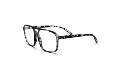 Men’s square aviator reading and computer glasses in a matte gray tortoise finish, displayed on a white background. The mix of gray and tortoise tones with a rubberized matte texture gives the frame a refined, masculine, and contemporary look.