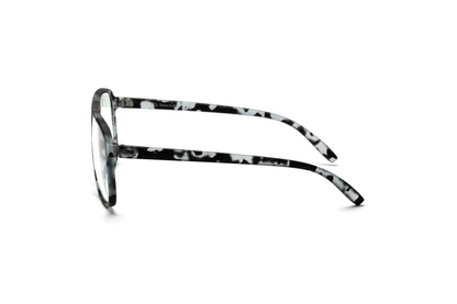Men’s square aviator reading and computer glasses in a matte gray tortoise finish, displayed on a white background. The mix of gray and tortoise tones with a rubberized matte texture gives the frame a refined, masculine, and contemporary look.