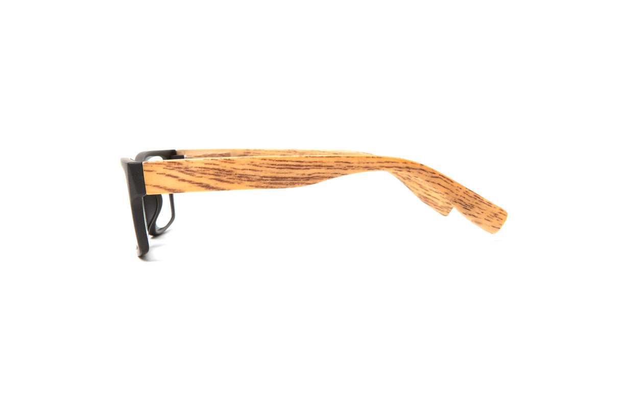 bamboo wood reading glasses for men in matte black with light wooden temples by Eyejets