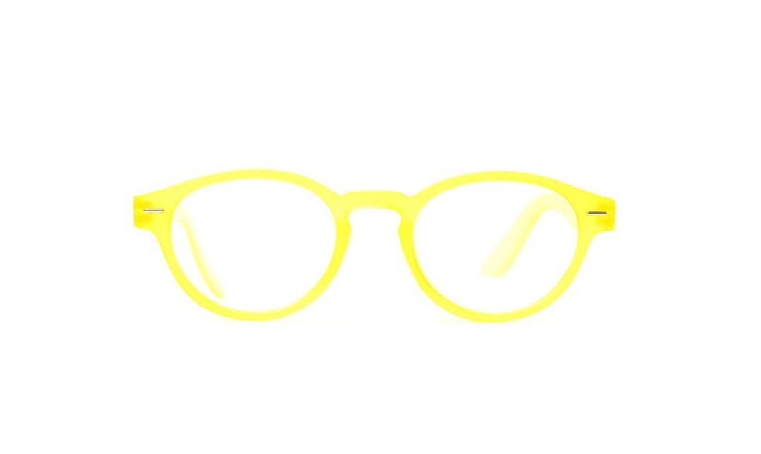 Matte neon yellow round designer funky reading glasses for men and women by Eyejets