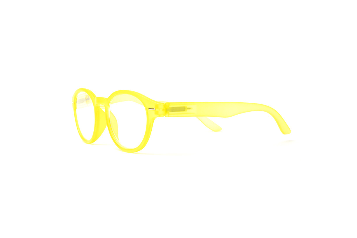 Matte neon yellow round designer funky reading glasses for men and women by Eyejets