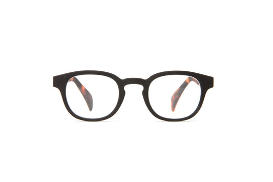 Matte black and tortoise soft touch rubber reading glasses for men and women by Eyejets