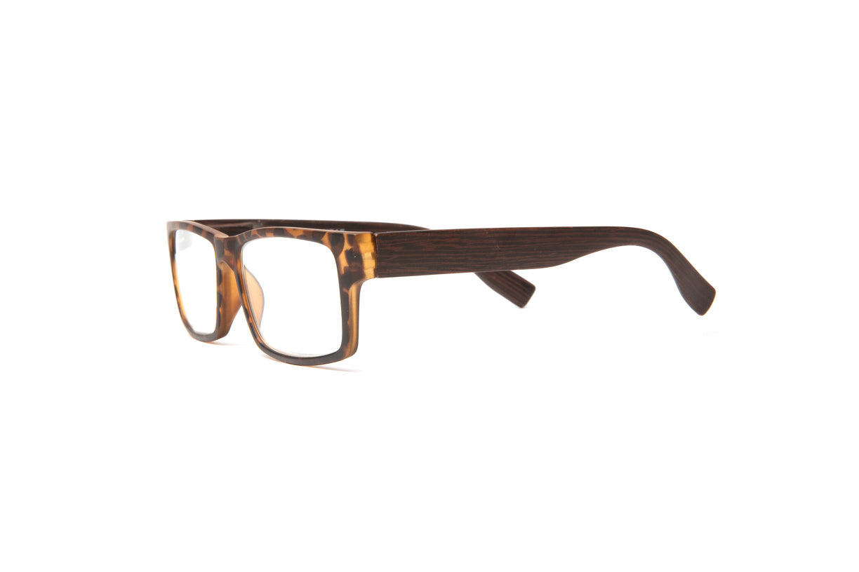 Matte tortoise readers for men with dark wood bamboo temples by Eyejets