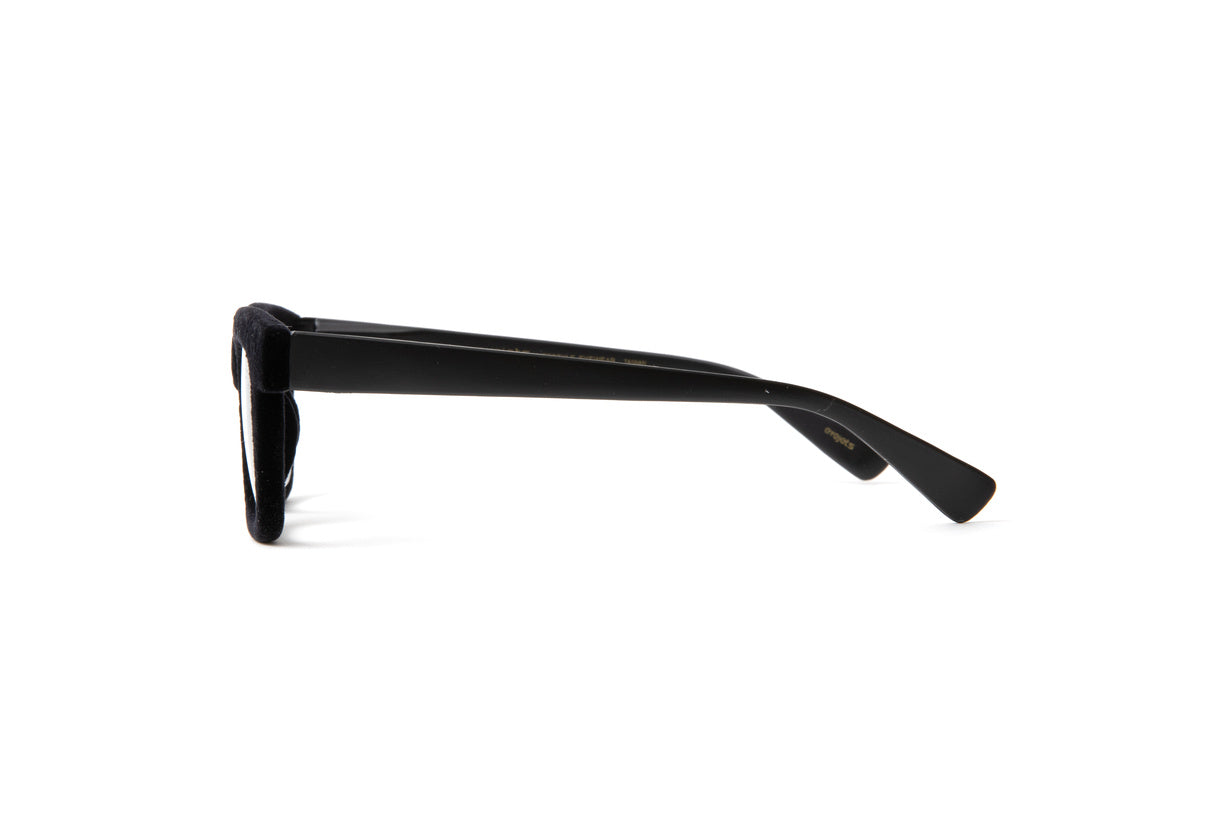 Black square velvet flocked reading glasses, designer magnifying glasses by Eyejets 