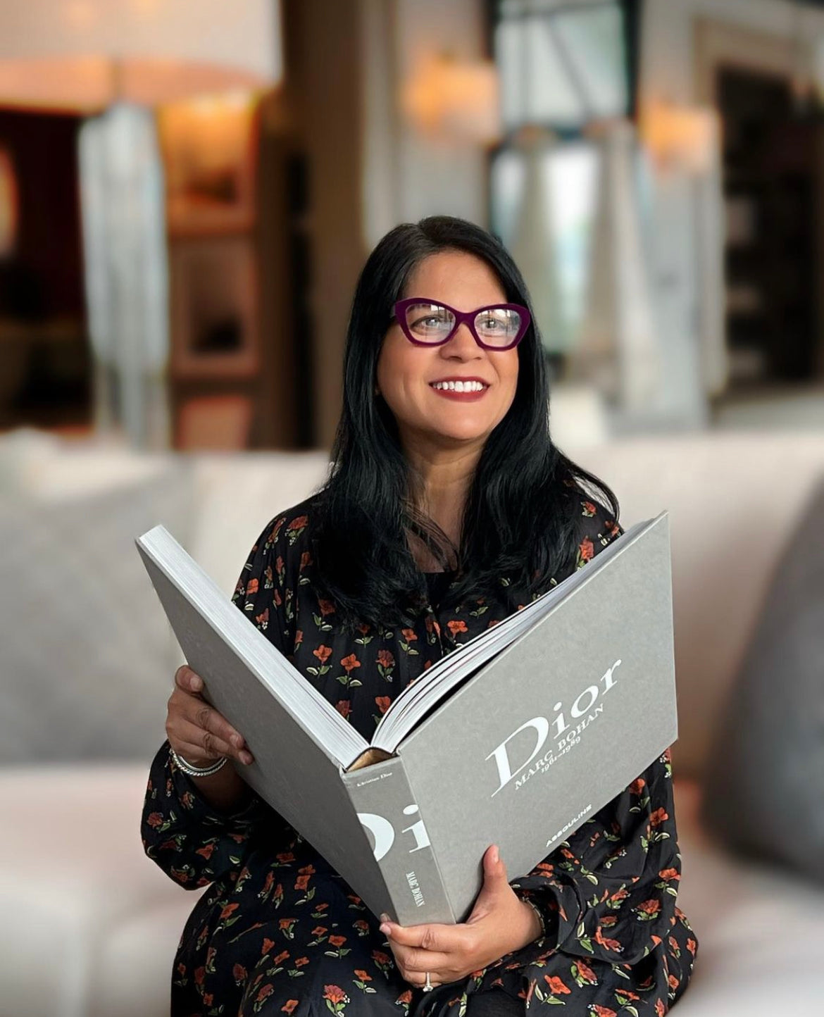 eyejets purple velvet cateye designer reading glasses on a model