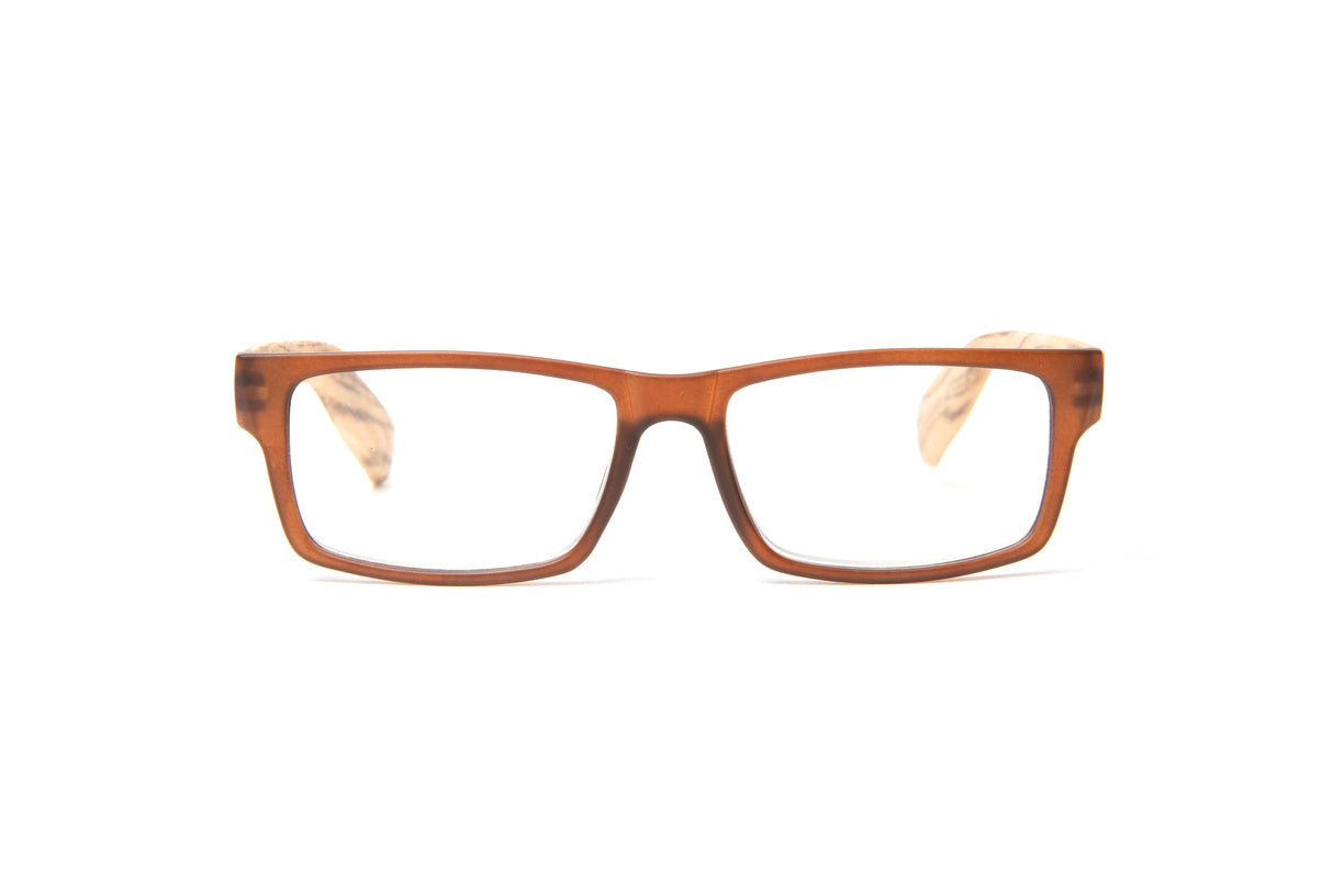 Matte brown with light wood bamboo readers for men by Eyejets