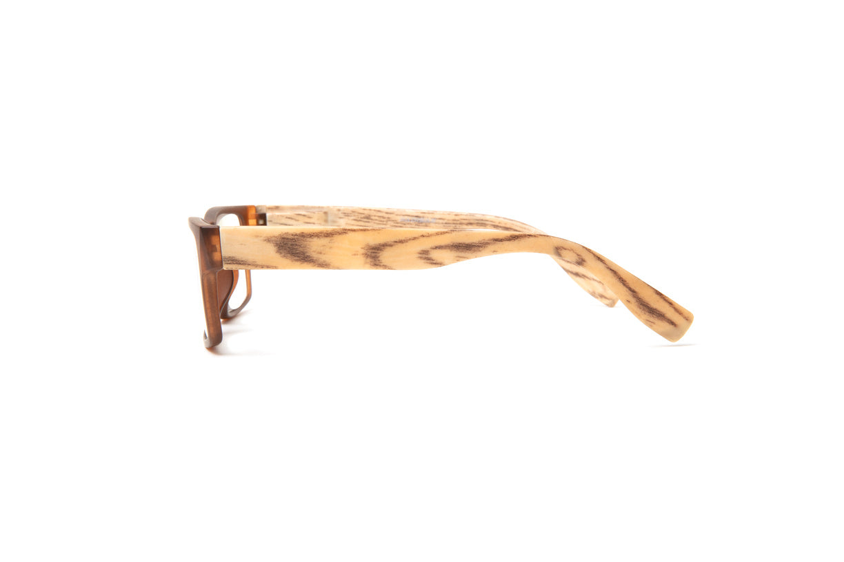 Matte brown with light wood bamboo readers for men by Eyejets